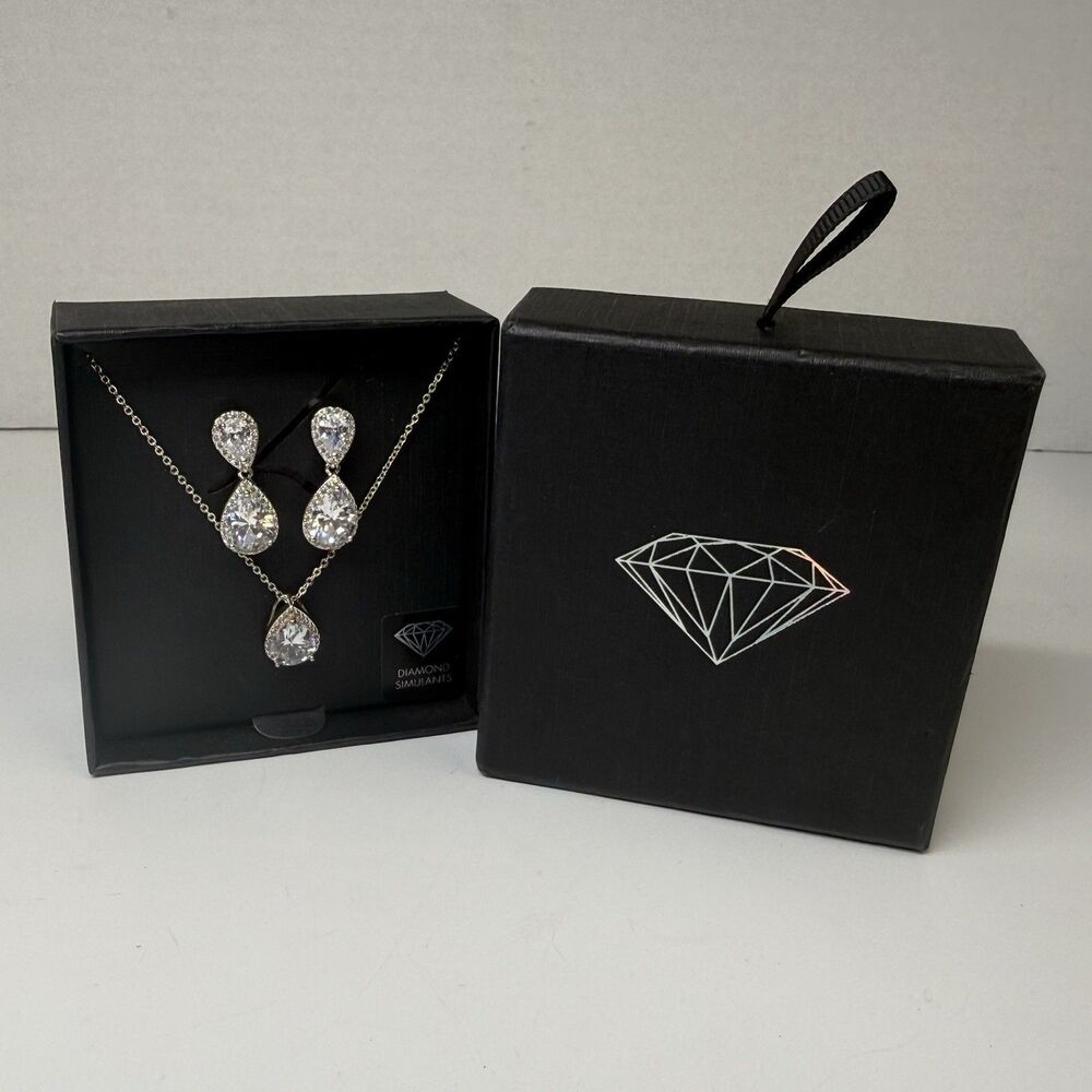 Lovisa Diamond Simulants Silver Tone Teardrop Necklace Earring Set New
